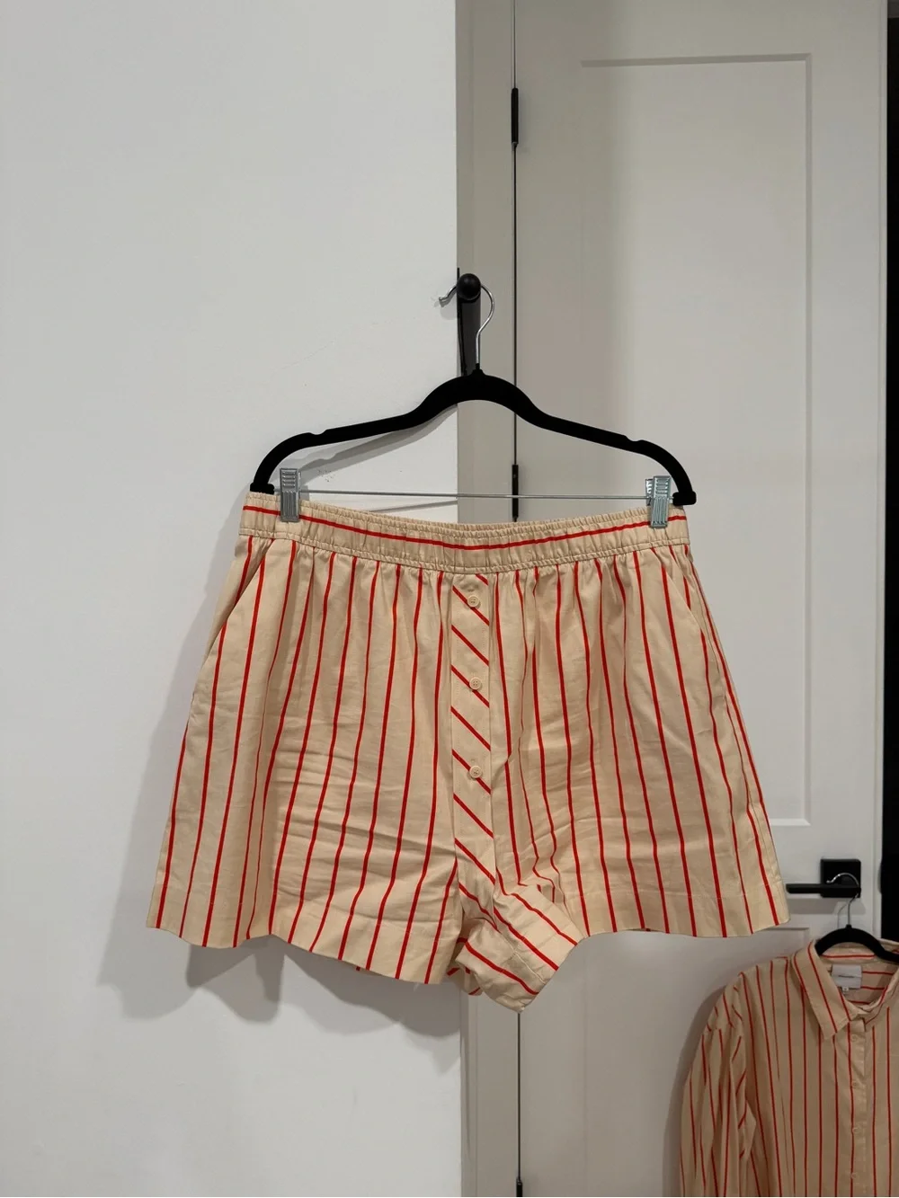 Reformation Eli Red Stripe Oversized Shirt Boxer Shorts Set XL